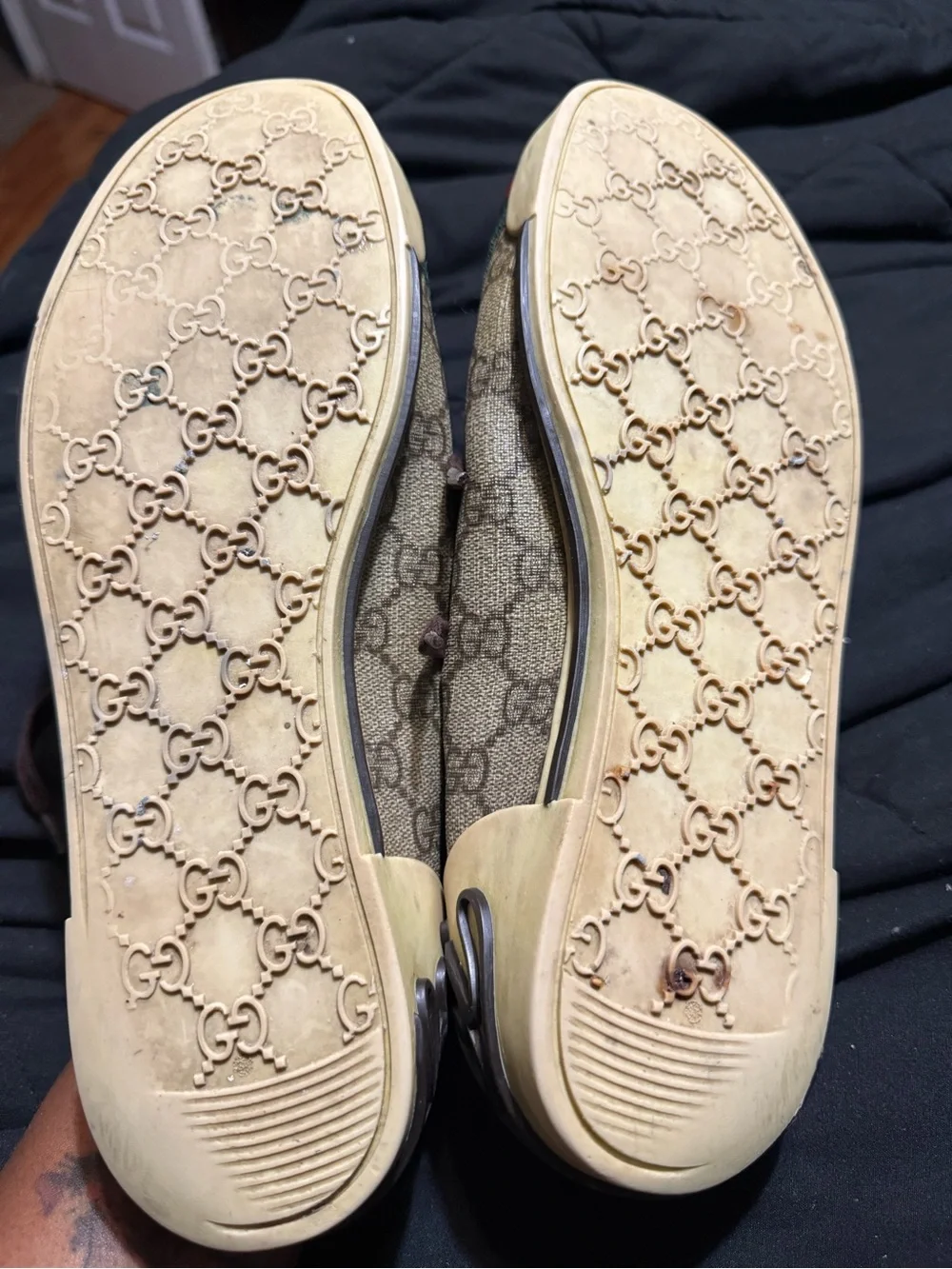Gucci Brown GG Canvas Sneakers with Red & Green Web